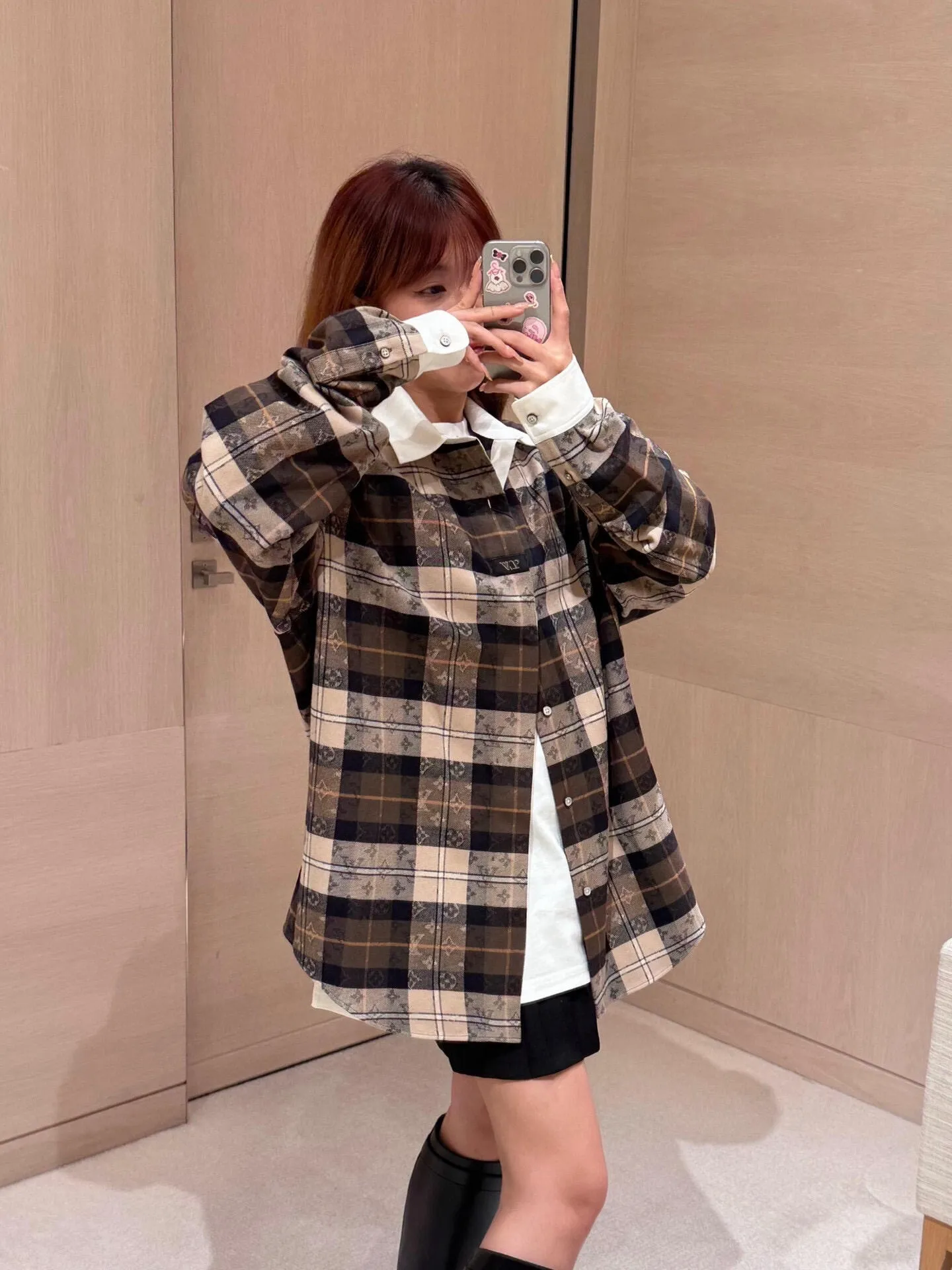 Louis Vuitton/Louis Vuitton plaid old flower jacquard white collar shirt